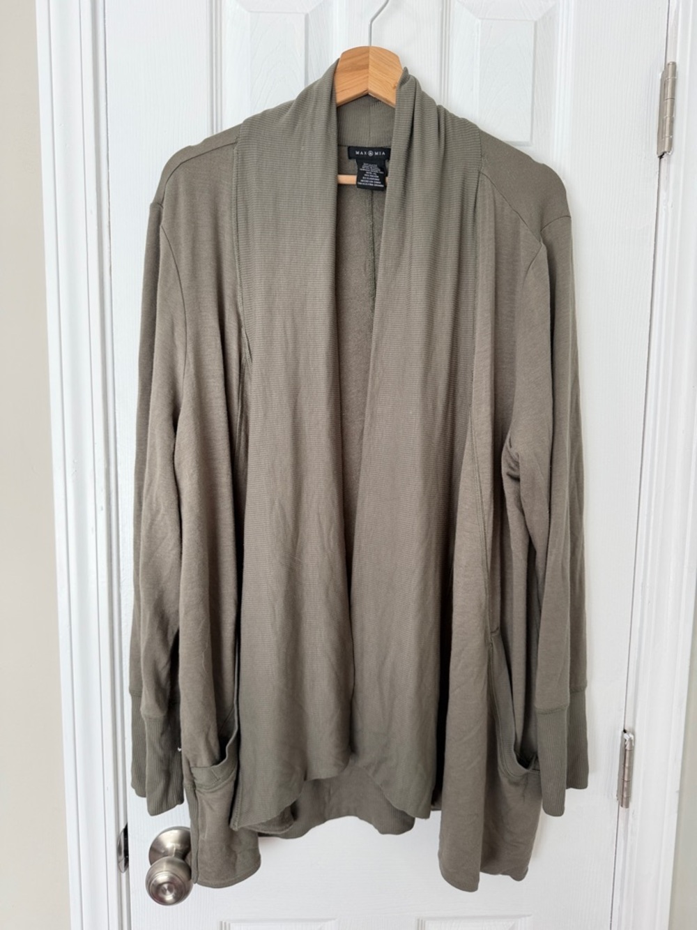 Max & Mia Olive Green Open-Front Draped Cardigan